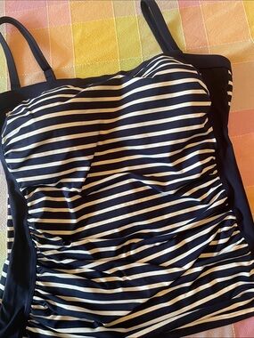 Striped Navy and White Ruched Tankini Top lands end swimsuit top 16